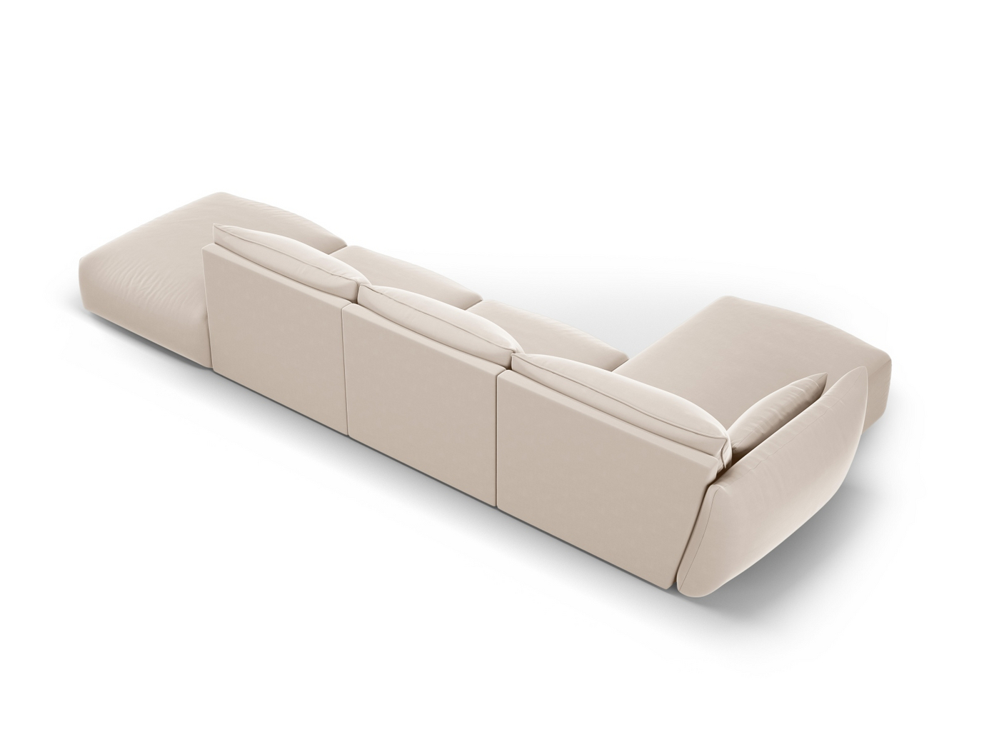 Cosmopolitan Design venstrevendt fløyelshjørnesofa, "Matera", 5-seter, 364 × 171 × 85 cm, Salvador, svarte plastben
