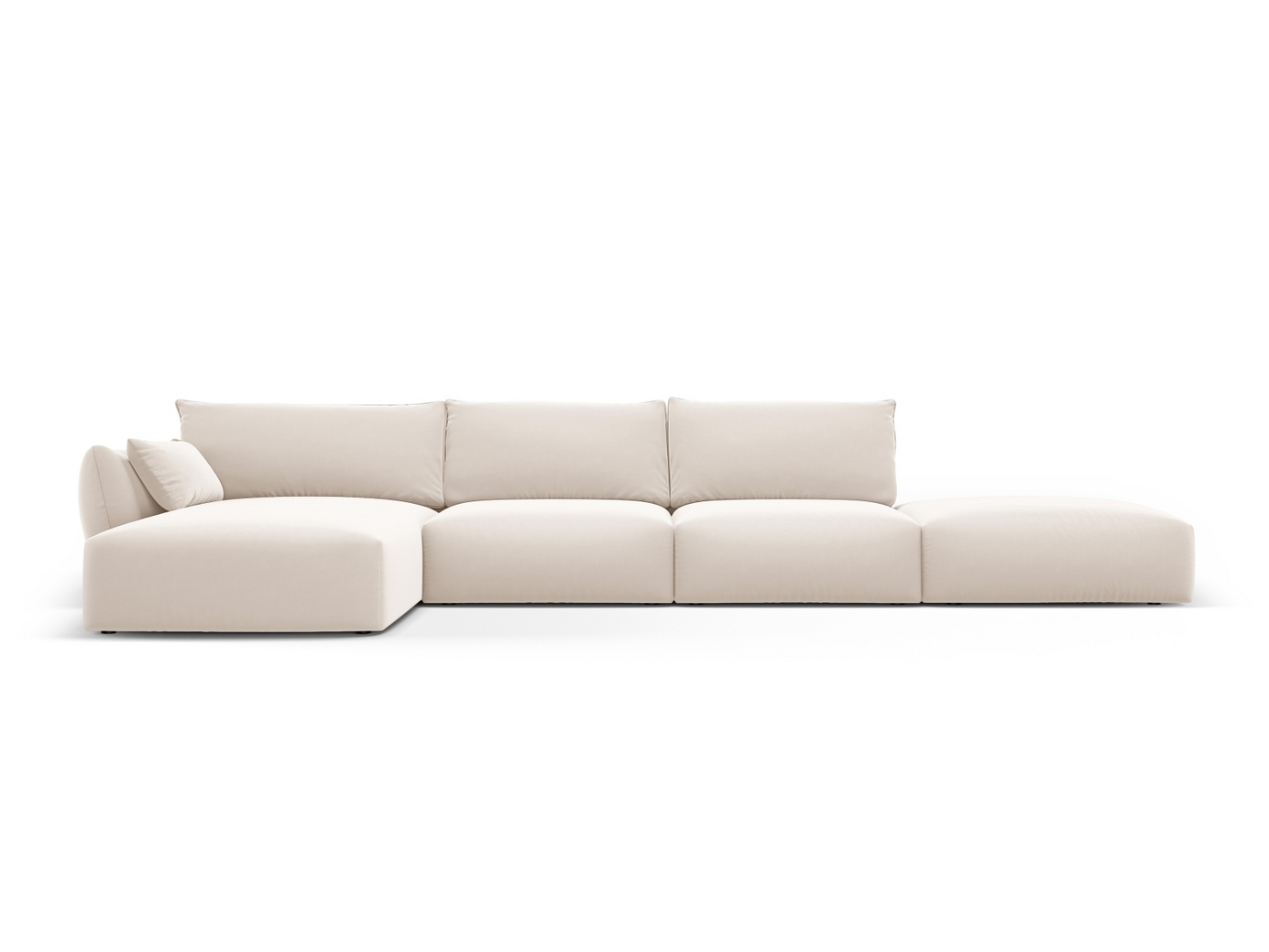 Cosmopolitan Design venstrevendt fløyelshjørnesofa, "Matera", 5-seter, 364 × 171 × 85 cm, Salvador, svarte plastben