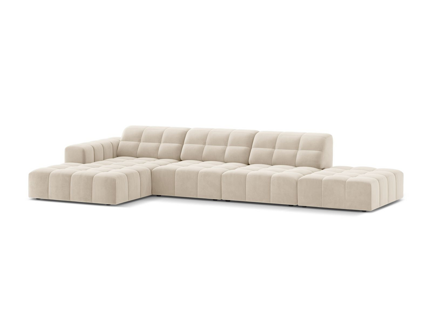 Cosmopolitan Design venstrevendt fløyelshjørnesofa, "Chicago", 5-seter, 348 × 167 × 78 cm, Bluvel, svarte plastben