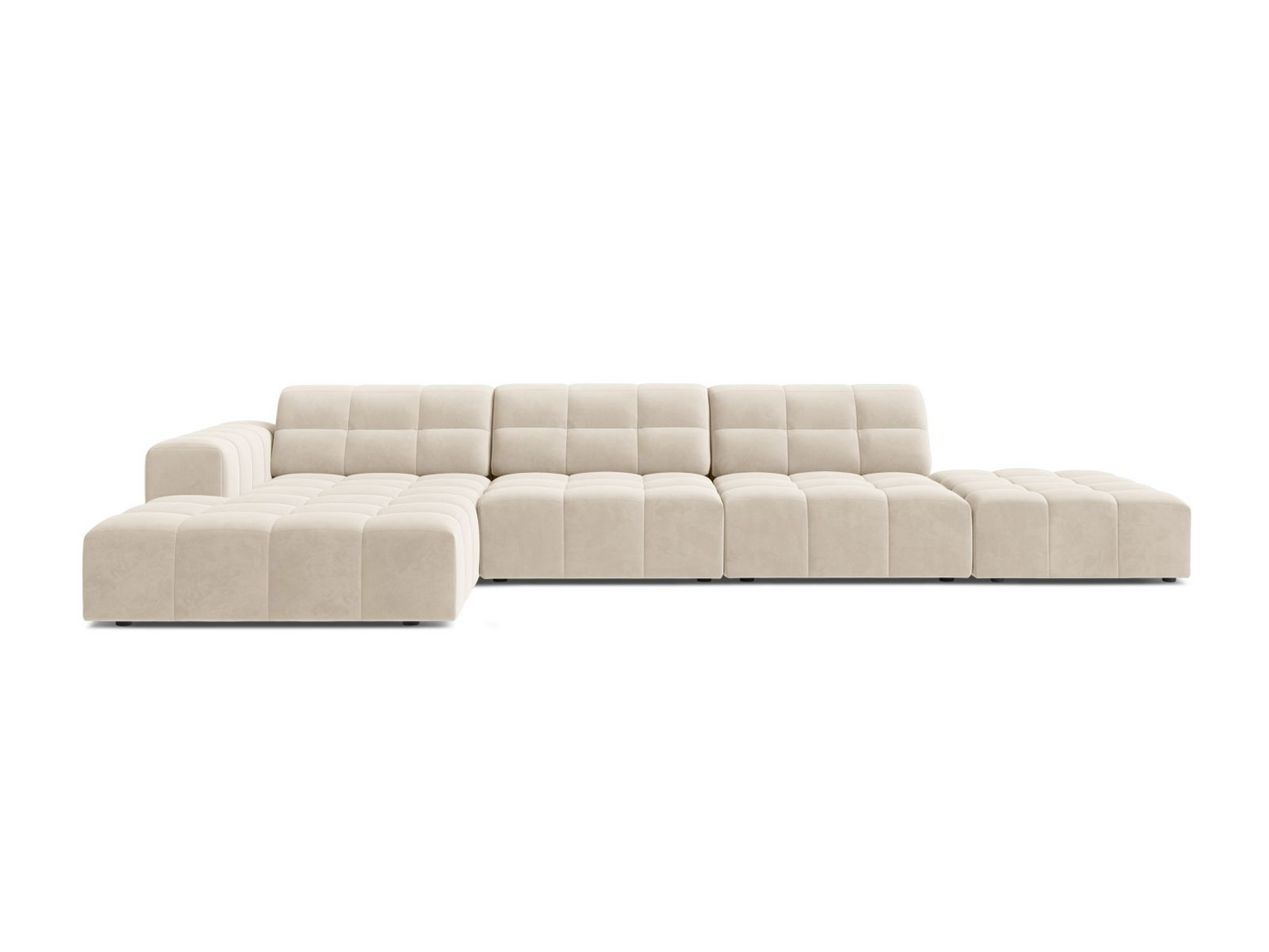 Cosmopolitan Design venstrevendt fløyelshjørnesofa, "Chicago", 5-seter, 348 × 167 × 78 cm, Bluvel, svarte plastben