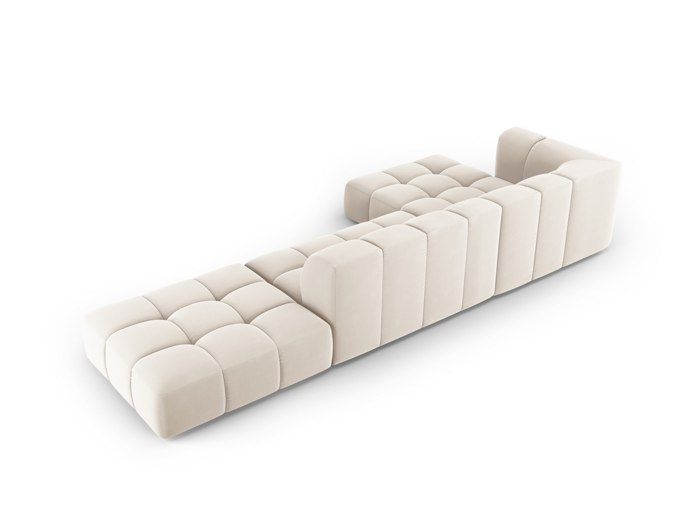 Cosmopolitan Design venstrevendt fløyelsmodulhjørnesofa, "Moritz", 5-seter, 323 × 160 × 70 cm, Bluvel, svarte plastben