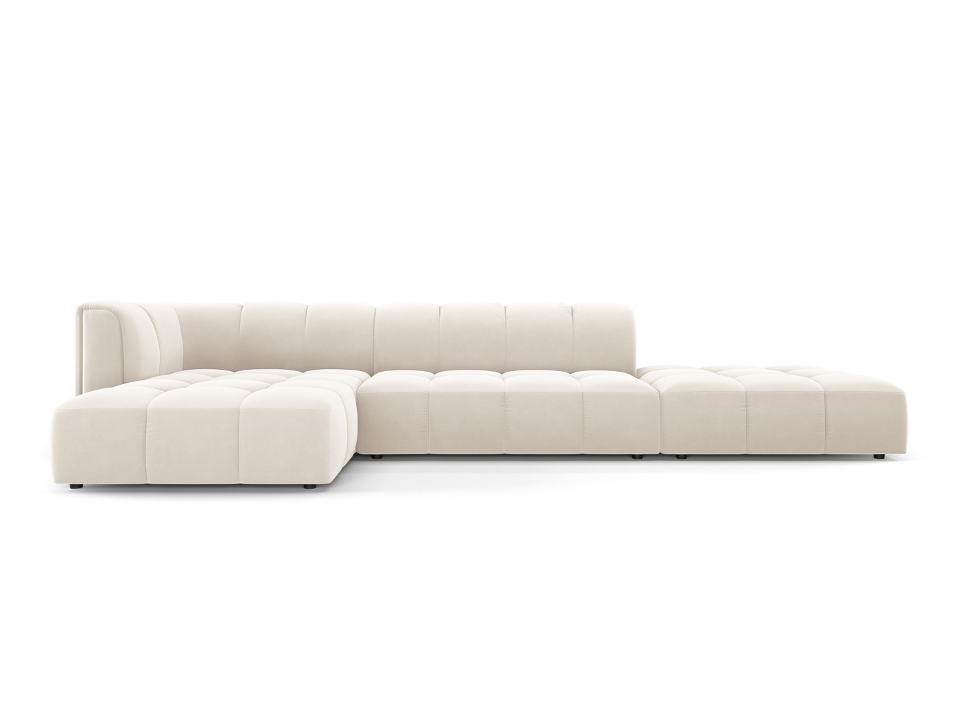 Cosmopolitan Design venstrevendt fløyelsmodulhjørnesofa, "Moritz", 5-seter, 323 × 160 × 70 cm, Bluvel, svarte plastben