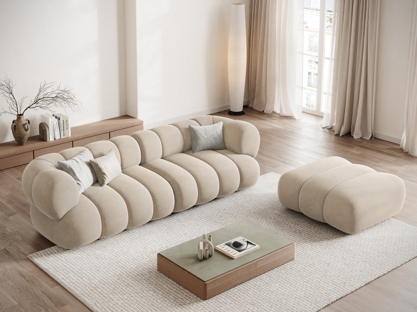 Cosmopolitan Design fløyelspuff, "Koge", 1-seter, 95 × 95 × 40 cm, Vogue, svarte plastben