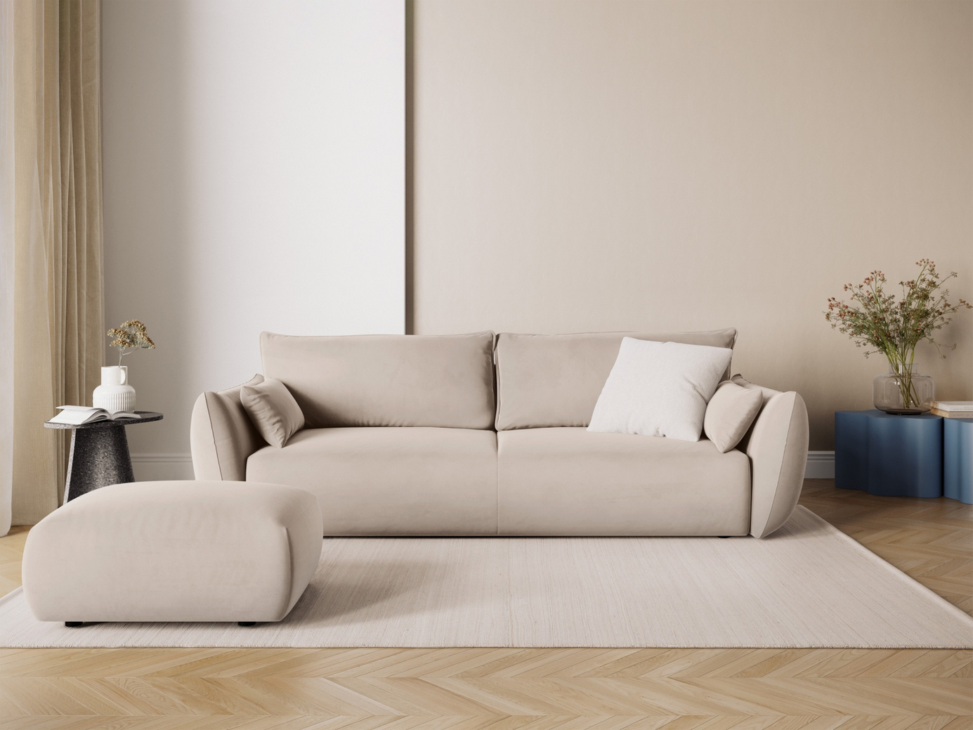 Cosmopolitan Design fløyelspuff, "Matera", 1-seter, 86 × 68 × 40 cm, Salvador, svarte plastben