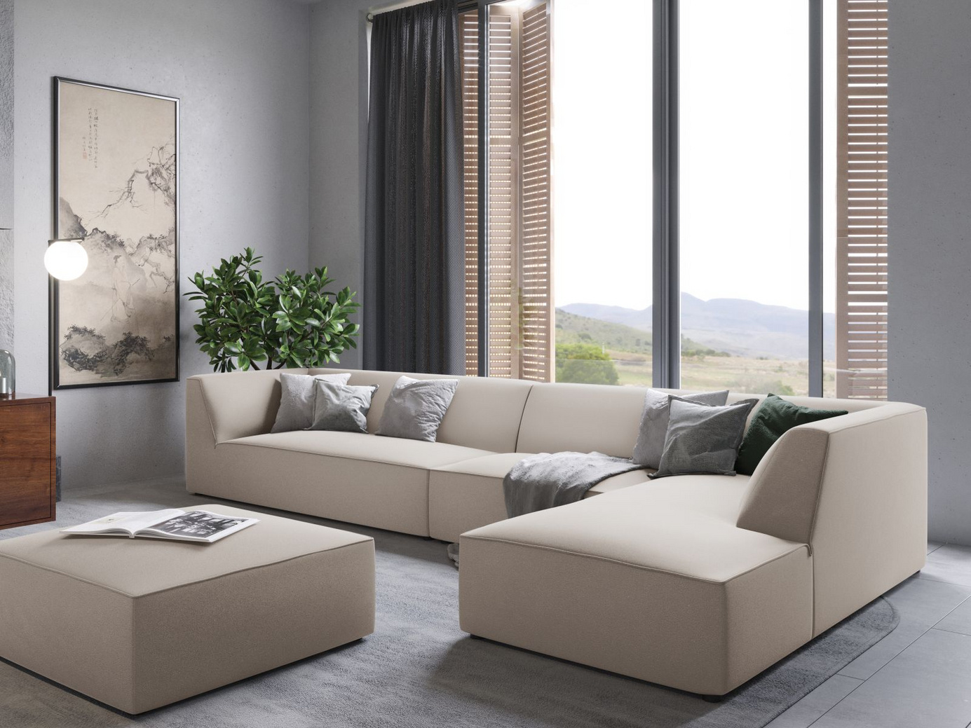 Cosmopolitan Design fløyelspuff, "Siena", 1-seter, 93 × 93 × 40 cm, Salvador, svarte plastben