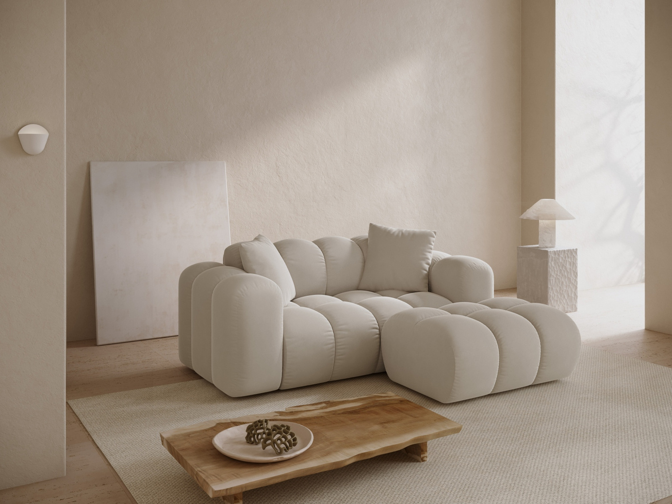 Cosmopolitan Design fløyelspuff, "Treno", 1-seter, 90 × 70 × 42 cm, Bluvel, svarte plastben