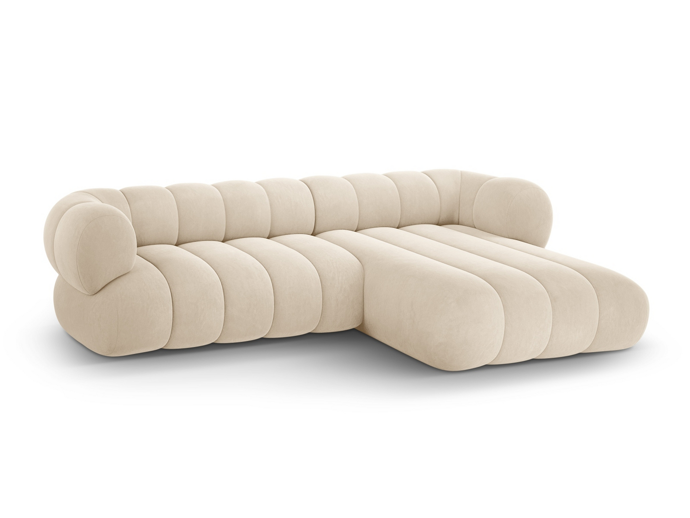 Cosmopolitan Design høyrevendt fløyelshjørnesofa, "Koge", 5-seter, 270 × 165 × 70 cm, Vogue, svarte plastben