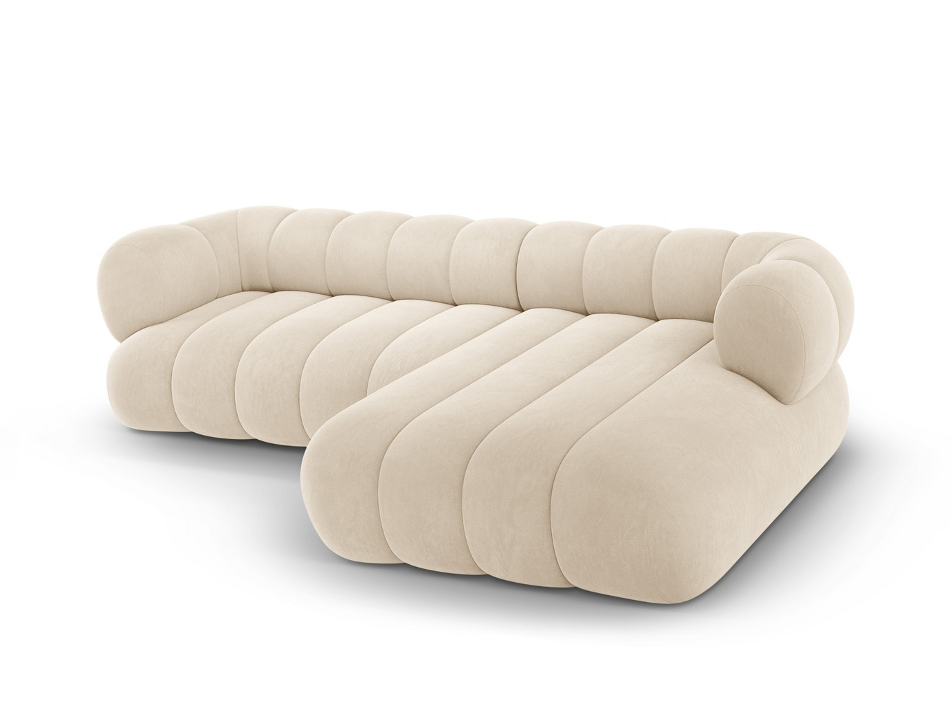 Cosmopolitan Design høyrevendt fløyelshjørnesofa, "Koge", 5-seter, 270 × 165 × 70 cm, Vogue, svarte plastben