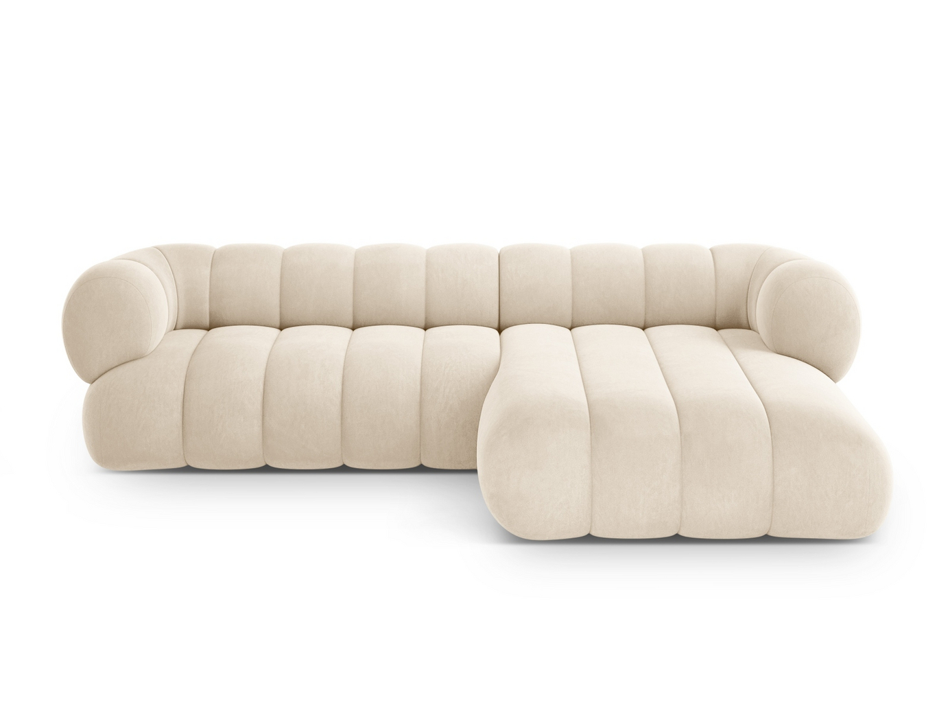 Cosmopolitan Design høyrevendt fløyelshjørnesofa, "Koge", 5-seter, 270 × 165 × 70 cm, Vogue, svarte plastben