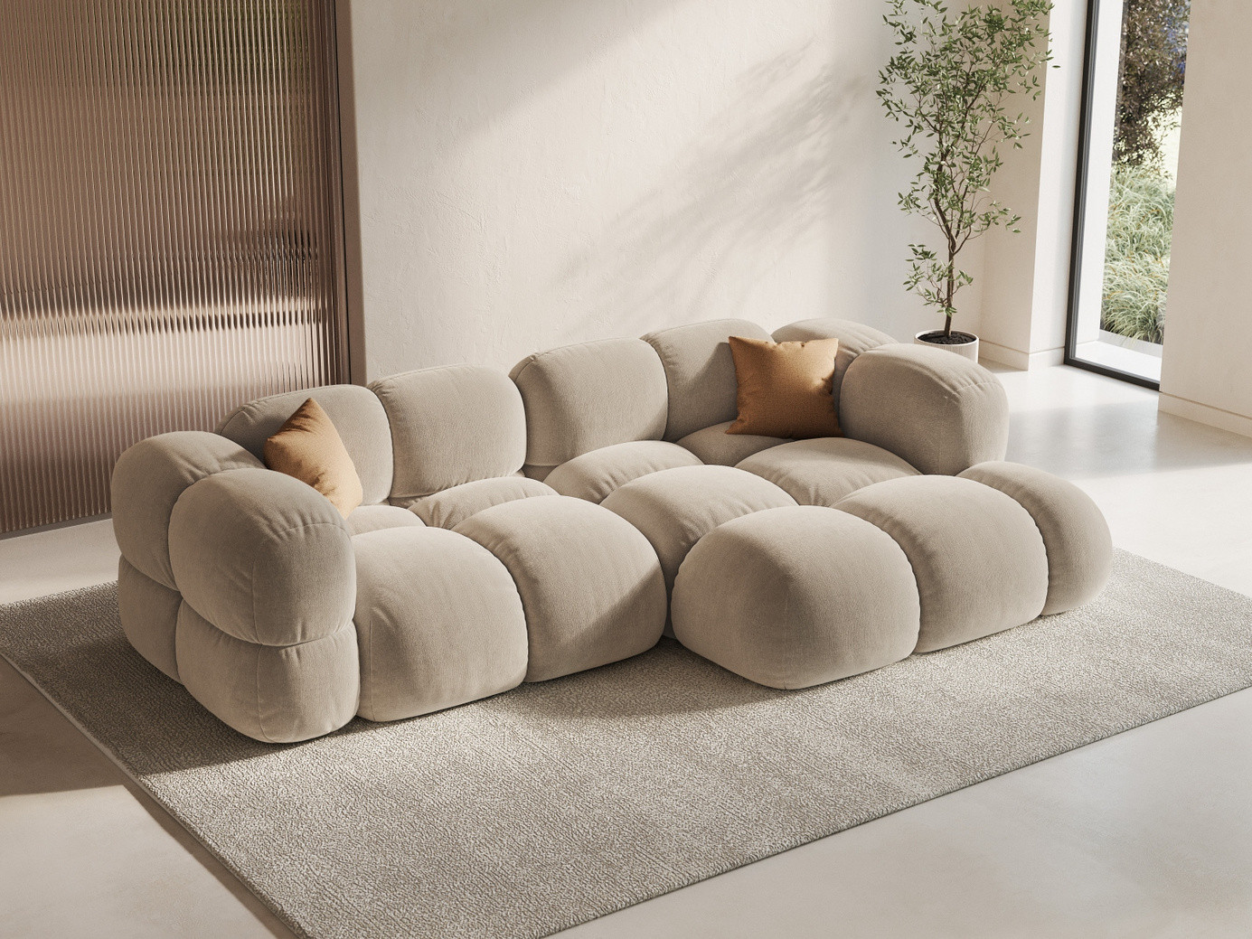 Cosmopolitan Design høyrevendt fløyelshjørnesofa, "Loretto", 3-seter, 250 × 147 × 68 cm, Vogue, svarte plastben