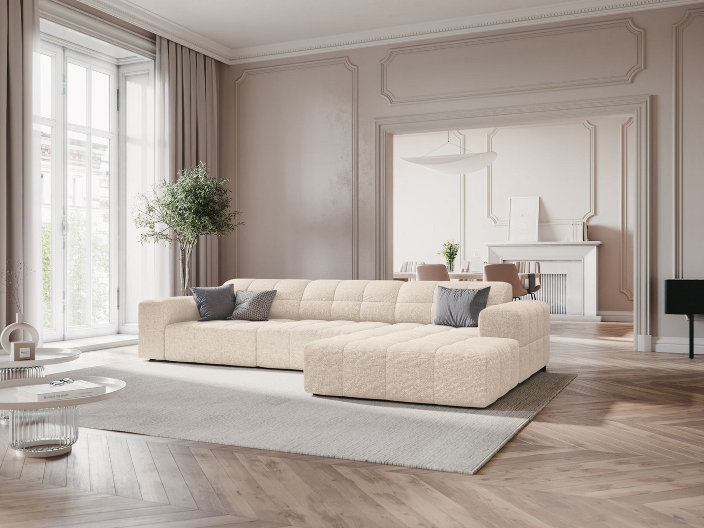 Cosmopolitan Design høyrevendt hjørnesofa, "Chicago", 4-seter, 294 × 167 × 78 cm, Haga, svarte plastben
