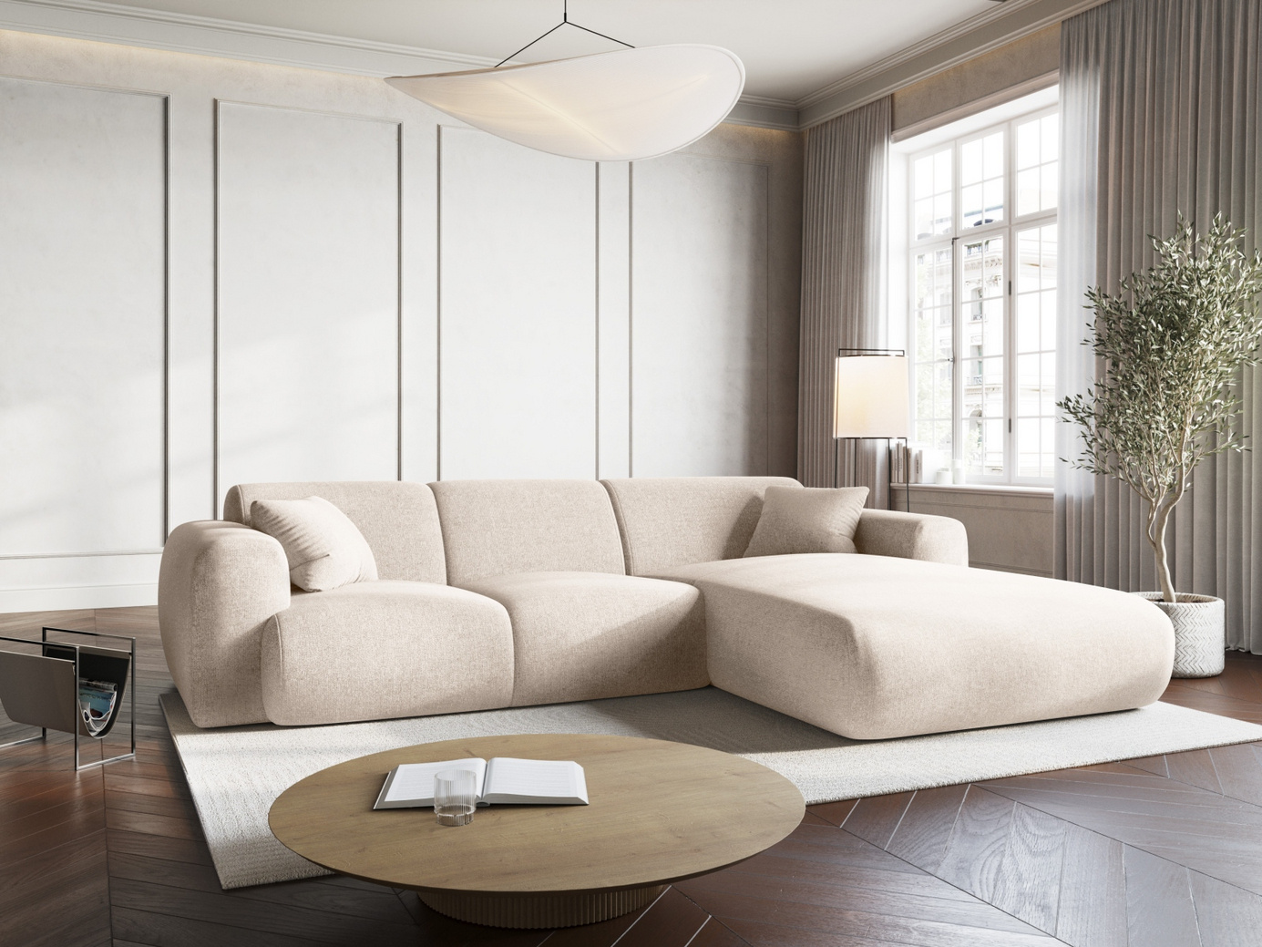 Cosmopolitan Design høyrevendt hjørnesofa, "Nolio", 4-seter, 260 × 170 × 72 cm, Haga, svarte plastben