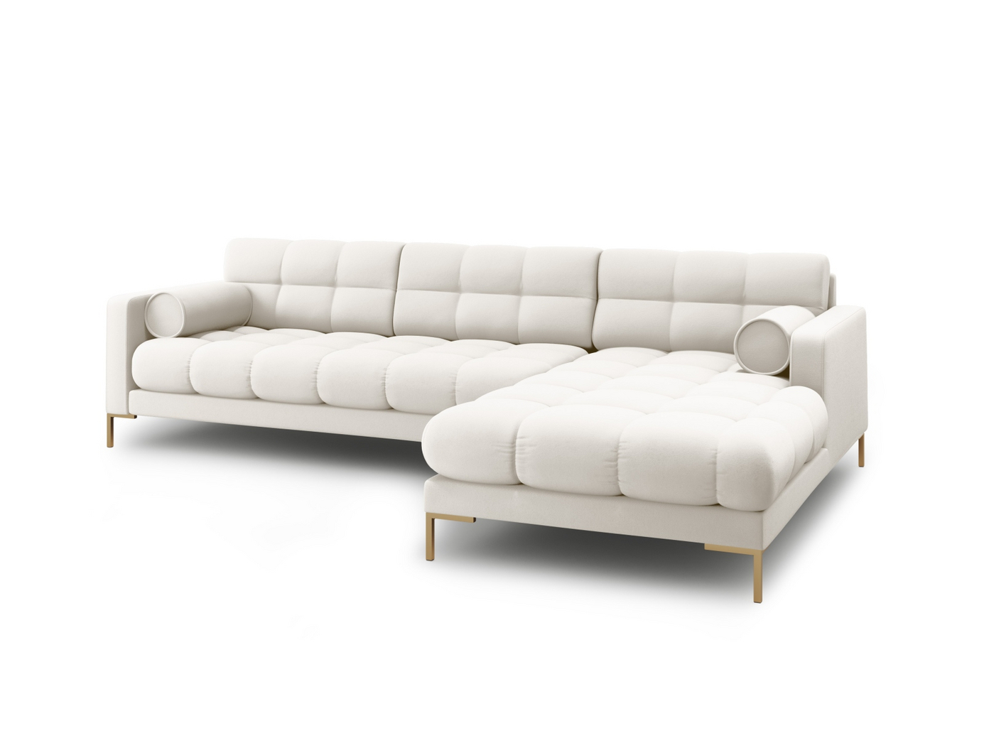 Cosmopolitan Design høyrevendt hjørnesofa, "Bali", 5-seter, 293 × 185 × 75 cm, Neve, gullfargede metallben