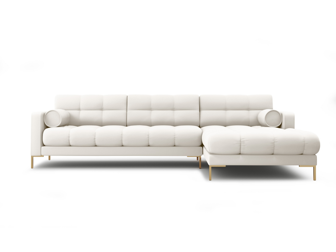 Cosmopolitan Design høyrevendt hjørnesofa, "Bali", 5-seter, 293 × 185 × 75 cm, Neve, gullfargede metallben