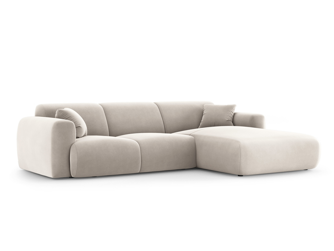 Cosmopolitan Design høyrevendt fløyelshjørnesofa, "Nolio", 4-seter, 260 × 170 × 72 cm, Casino, svarte plastben