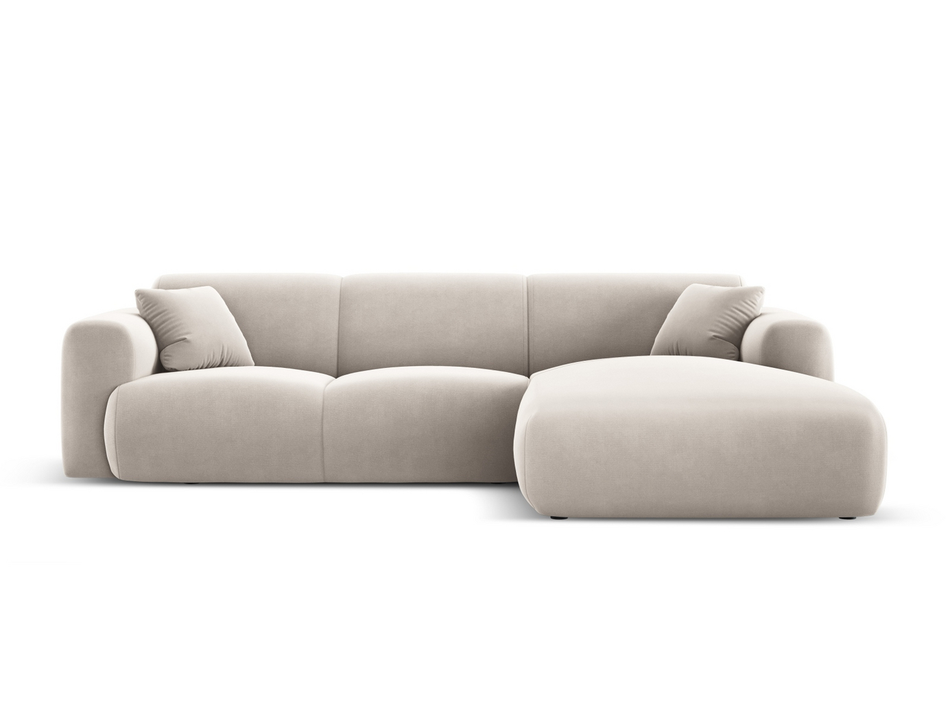 Cosmopolitan Design høyrevendt fløyelshjørnesofa, "Nolio", 4-seter, 260 × 170 × 72 cm, Casino, svarte plastben