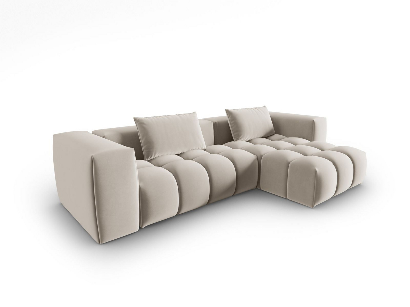 Cosmopolitan Design høyrevendt fløyelsmodulhjørnesofa, "Verona", 3-seter, 260 × 145 × 70 cm, Casino, svarte plastben