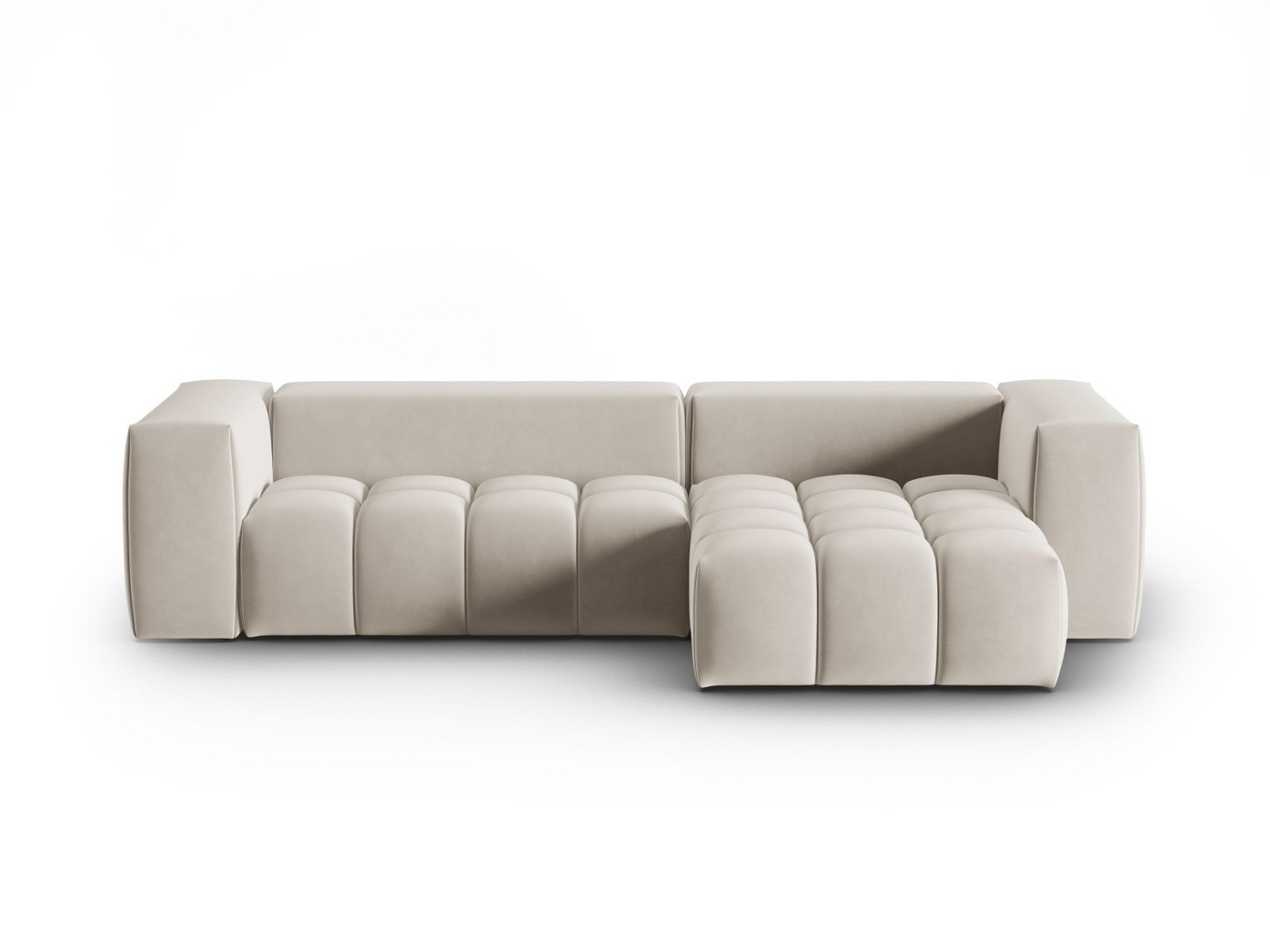 Cosmopolitan Design høyrevendt fløyelsmodulhjørnesofa, "Verona", 3-seter, 260 × 145 × 70 cm, Casino, svarte plastben