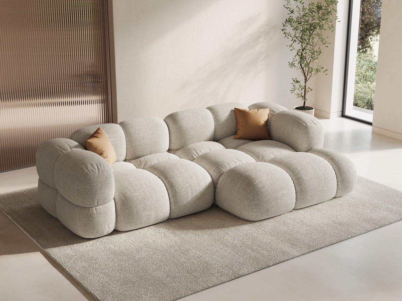 Cosmopolitan Design høyrevendt hjørnesofa, "Loretto", 3-seter, 250 × 147 × 68 cm, Sorella, svarte plastben