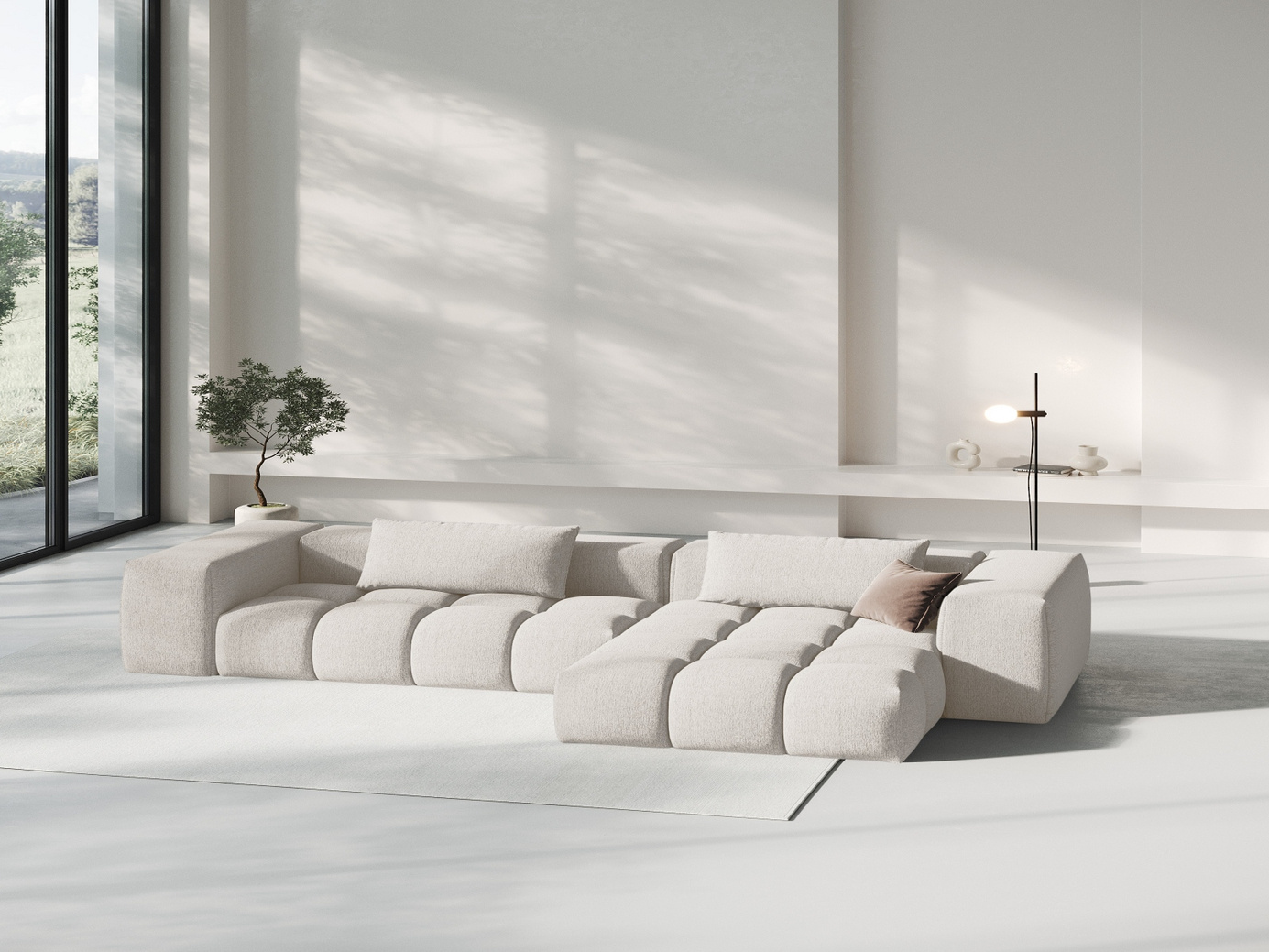 Cosmopolitan Design høyrevendt modulhjørnesofa, "Verona", 3-seter, 260 × 145 × 70 cm, Sorella, svarte plastben