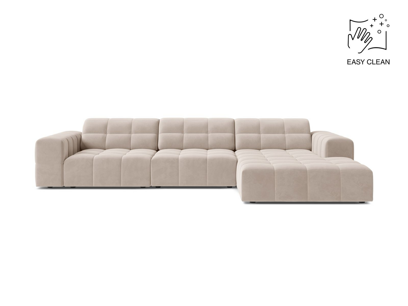 Cosmopolitan Design høyrevendt fløyelshjørnesofa, "Chicago", 4-seter, 294 × 167 × 78 cm, Venus, svarte plastben