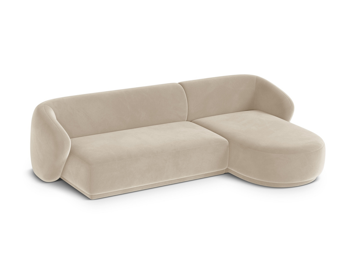 Cosmopolitan Design høyrevendt fløyelshjørnesofa, "Gomera", 4-seter, 260 × 155 × 74 cm, Salvador, svarte plastben