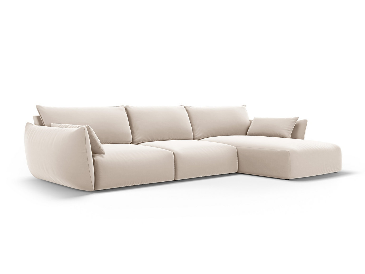 Cosmopolitan Design høyrevendt fløyelshjørnesofa, "Matera", 4-seter, 308 × 171 × 85 cm, Salvador, svarte plastben