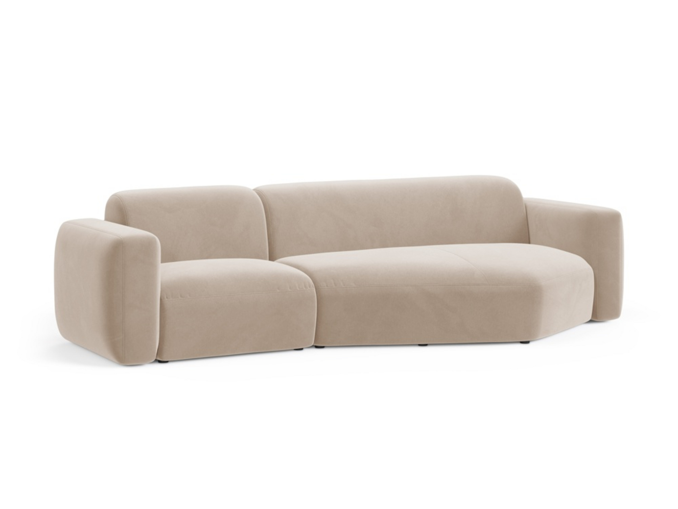 Cosmopolitan Design høyrevendt fløyelsmodulhjørnesofa, "Strino", 3-seter, 308 × 136 × 78 cm, Salvador, svarte plastben
