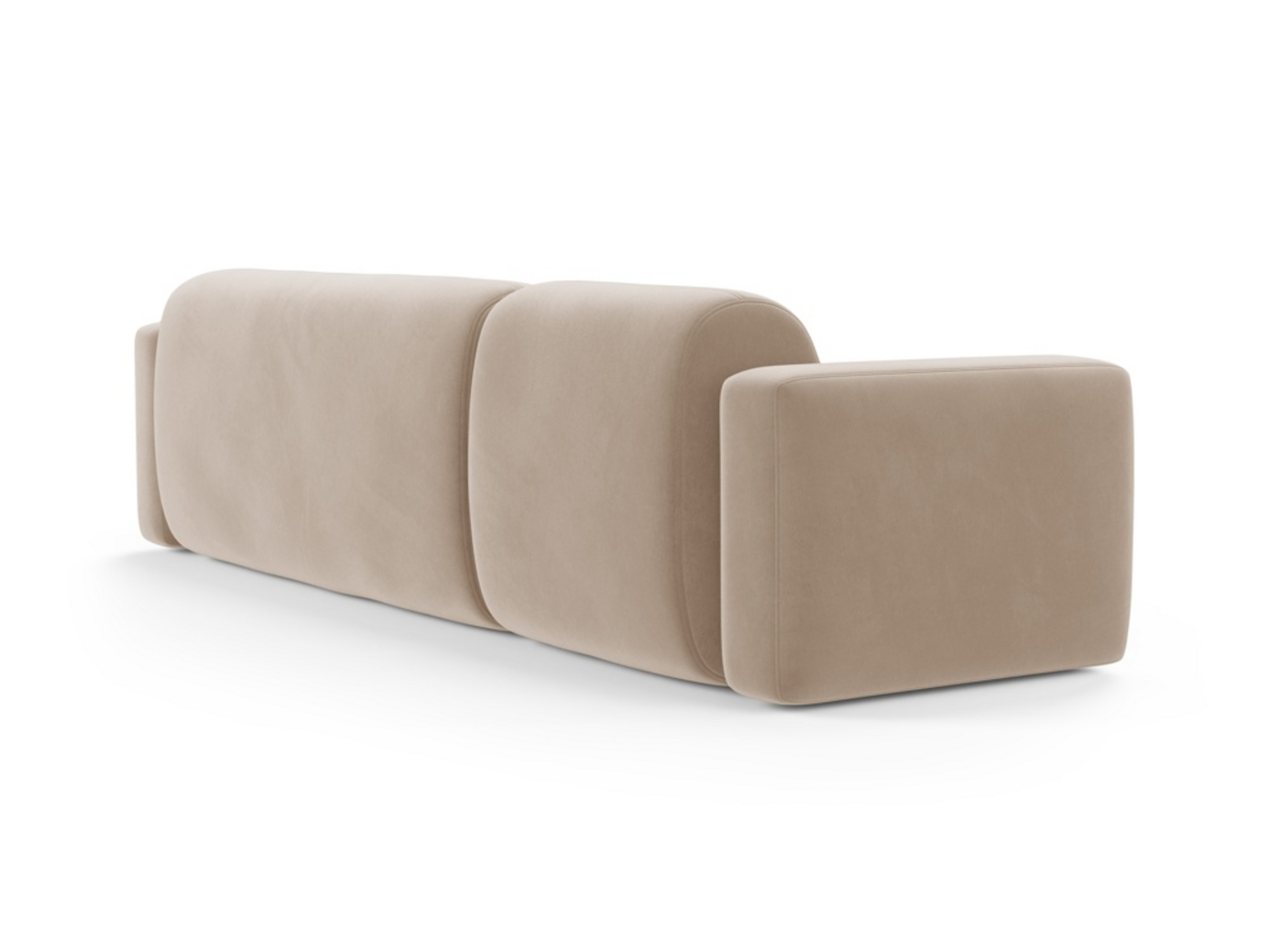 Cosmopolitan Design høyrevendt fløyelsmodulhjørnesofa, "Strino", 3-seter, 308 × 136 × 78 cm, Salvador, svarte plastben