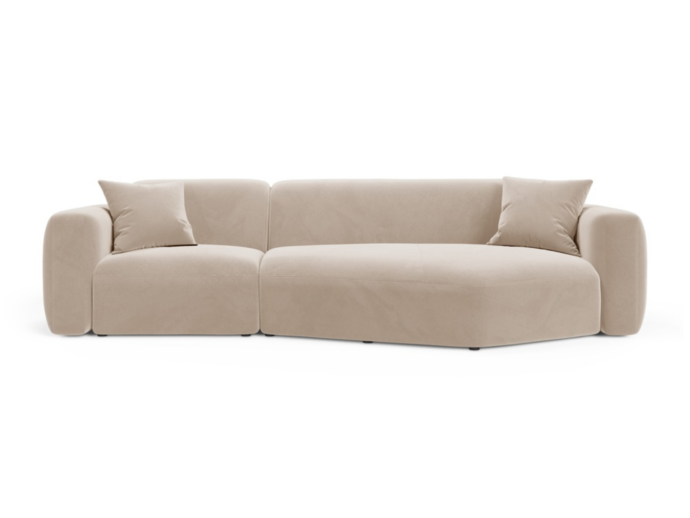 Cosmopolitan Design høyrevendt fløyelsmodulhjørnesofa, "Strino", 3-seter, 308 × 136 × 78 cm, Salvador, svarte plastben
