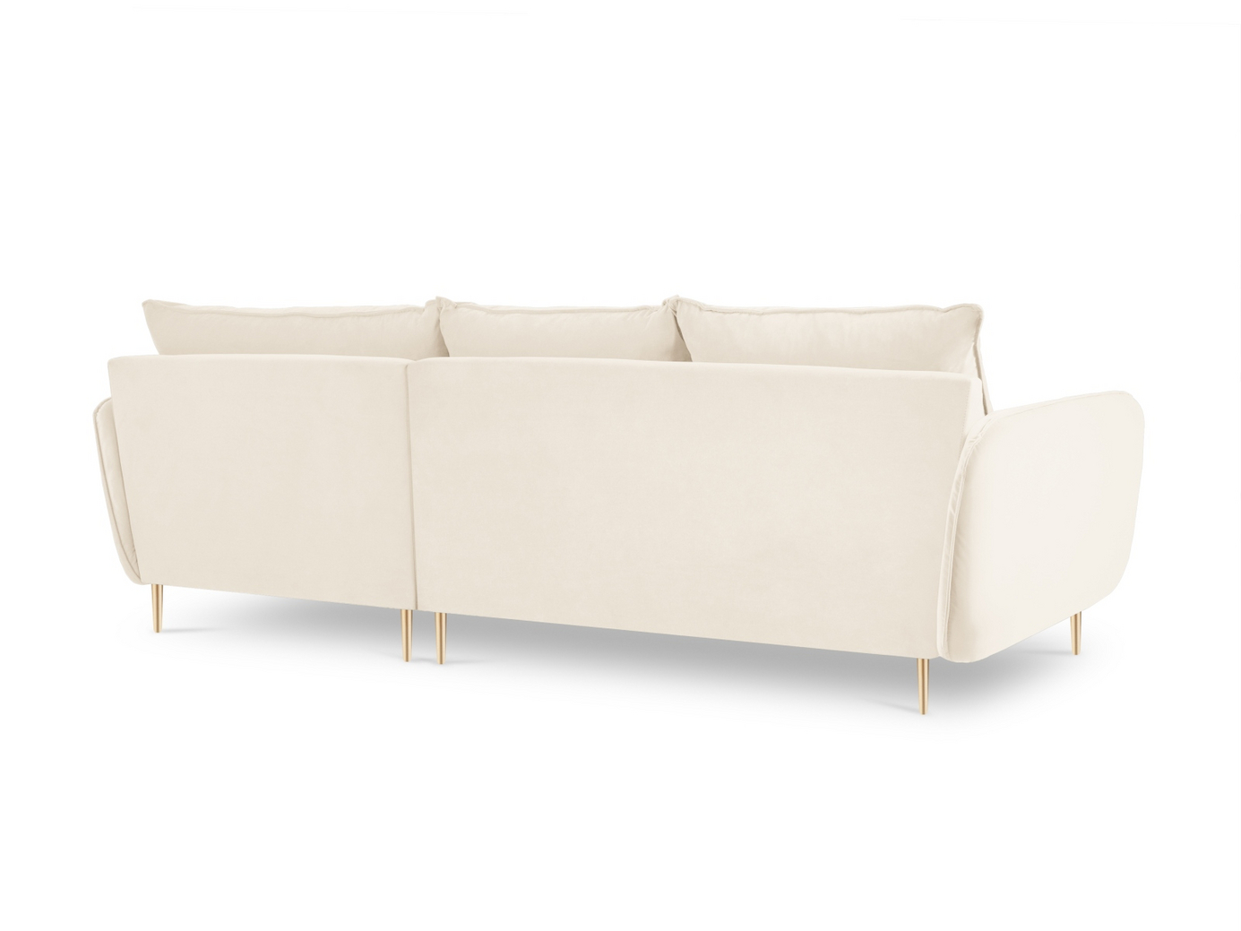 Cosmopolitan Design høyrevendt fløyelshjørnesofa, "Vienna", 5-seter, 255 × 170 × 95 cm, Bluvel, gullfargede metallben