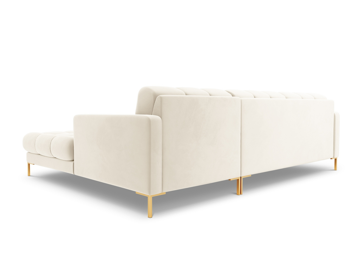 Cosmopolitan Design høyrevendt fløyelshjørnesofa, "Bali", 5-seter, 293 × 185 × 75 cm, Bluvel, gullfargede metallben