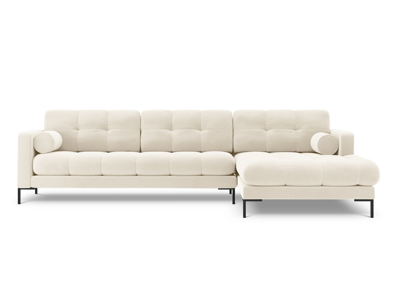 Cosmopolitan Design høyrevendt fløyelshjørnesofa, "Bali", 5-seter, 293 × 185 × 75 cm, Bluvel, svarte metallben