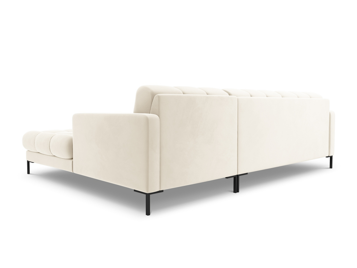 Cosmopolitan Design høyrevendt fløyelshjørnesofa, "Bali", 5-seter, 293 × 185 × 75 cm, Bluvel, svarte metallben
