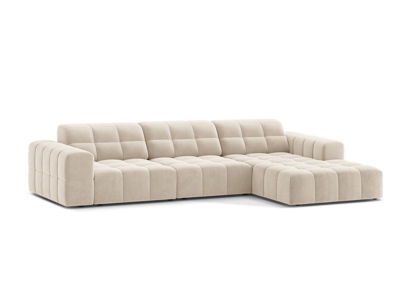 Cosmopolitan Design høyrevendt fløyelshjørnesofa, "Chicago", 4-seter, 294 × 167 × 78 cm, Bluvel, svarte plastben
