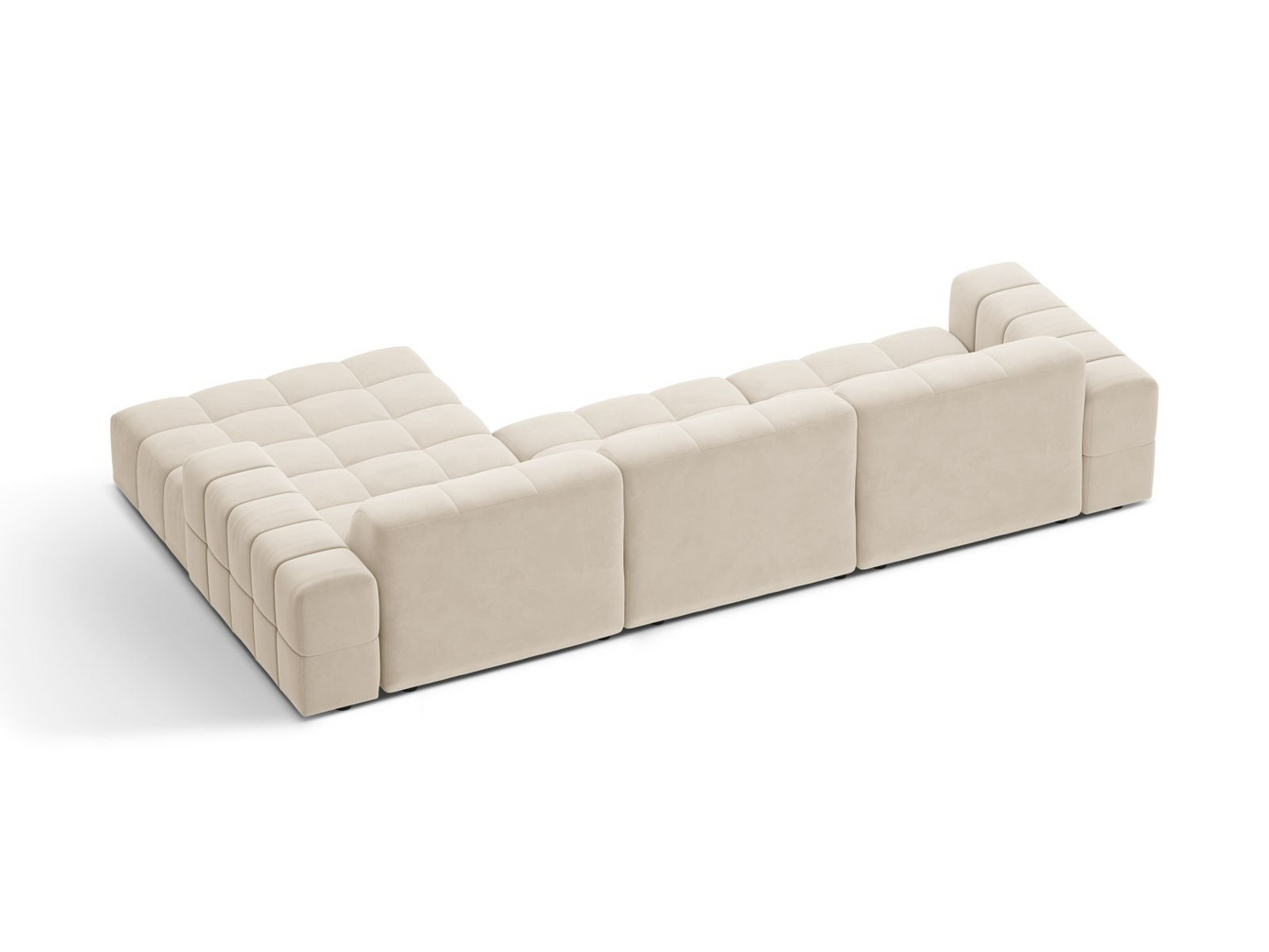 Cosmopolitan Design høyrevendt fløyelshjørnesofa, "Chicago", 4-seter, 294 × 167 × 78 cm, Bluvel, svarte plastben