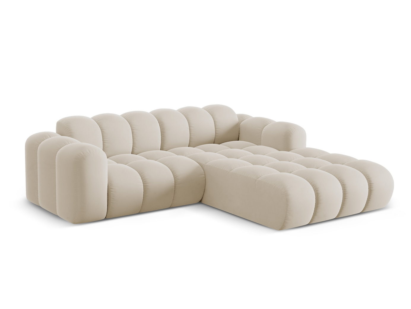 Cosmopolitan Design høyrevendt fløyelshjørnesofa, "Treno", 3-seter, 240 × 184 × 70 cm, Bluvel, svarte plastben