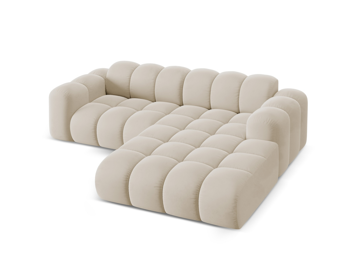 Cosmopolitan Design høyrevendt fløyelshjørnesofa, "Treno", 3-seter, 240 × 184 × 70 cm, Bluvel, svarte plastben