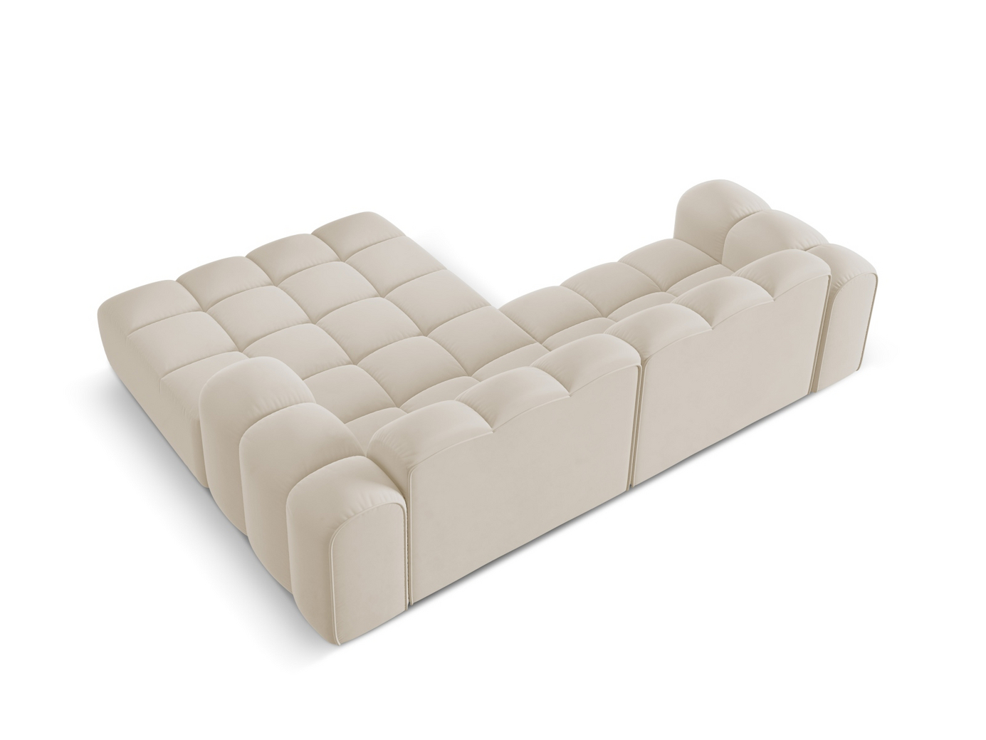 Cosmopolitan Design høyrevendt fløyelshjørnesofa, "Treno", 3-seter, 240 × 184 × 70 cm, Bluvel, svarte plastben