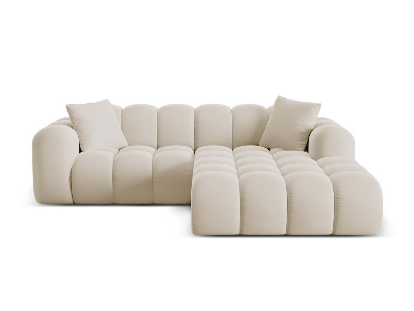 Cosmopolitan Design høyrevendt fløyelshjørnesofa, "Treno", 3-seter, 240 × 184 × 70 cm, Bluvel, svarte plastben