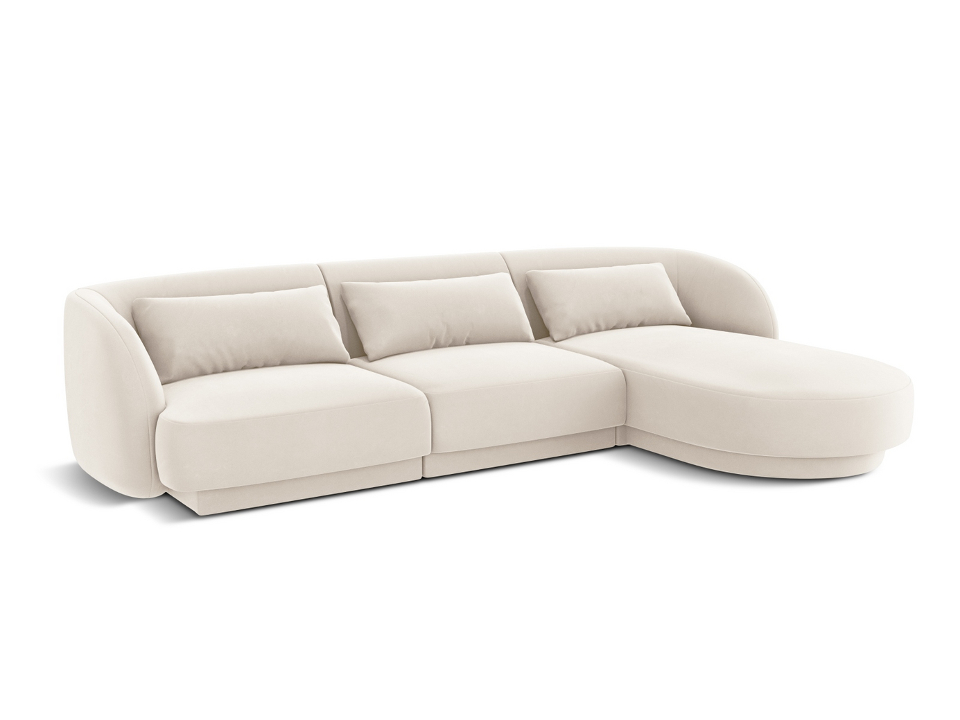 Cosmopolitan Design høyrevendt fløyelshjørnesofa, "Tulum", 4-seter, 255 × 156 × 70 cm, Bluvel, svarte plastben