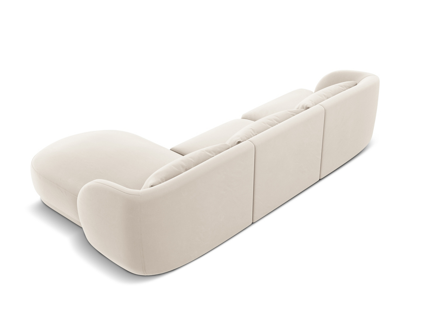 Cosmopolitan Design høyrevendt fløyelshjørnesofa, "Tulum", 4-seter, 255 × 156 × 70 cm, Bluvel, svarte plastben