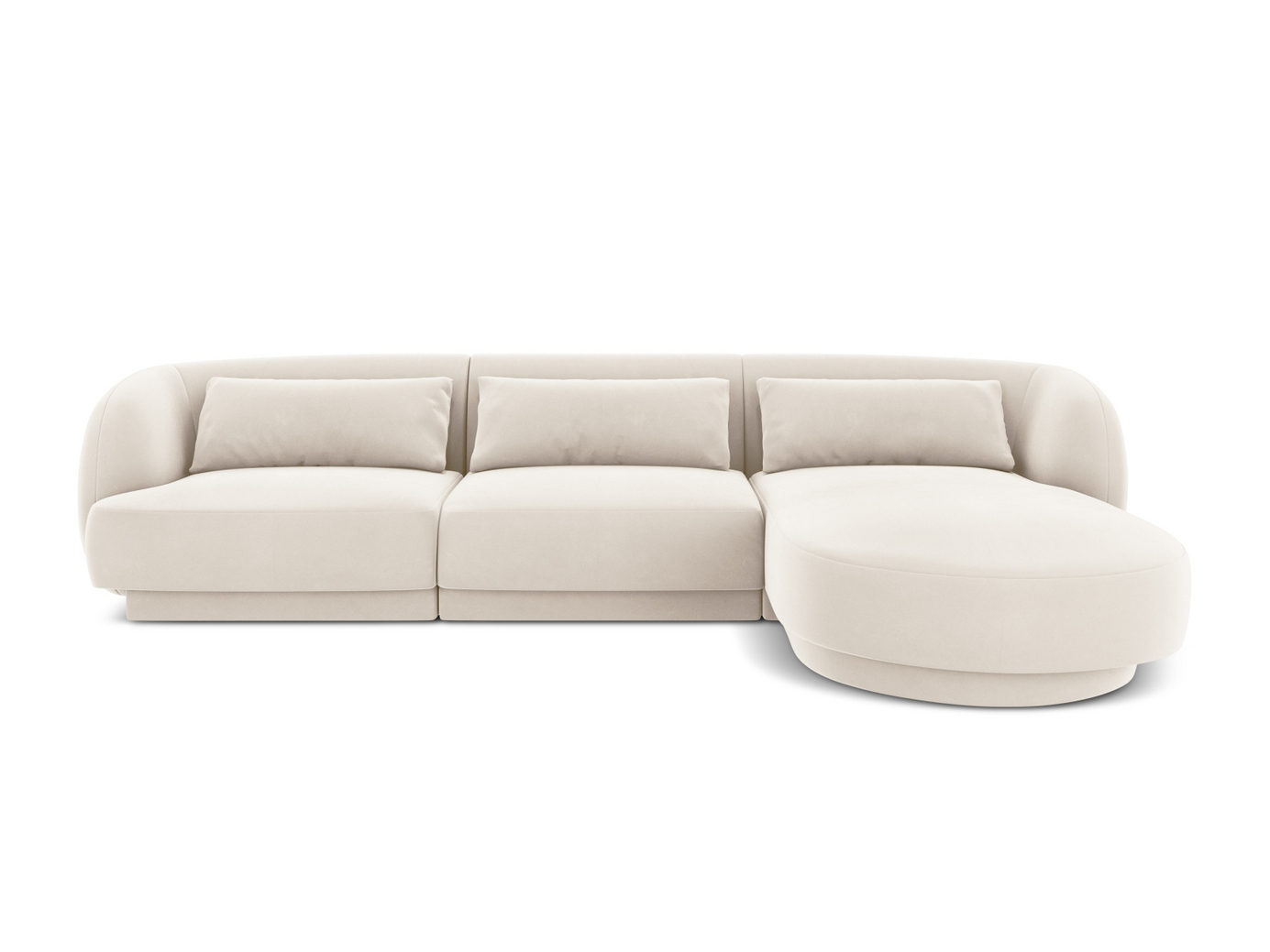 Cosmopolitan Design høyrevendt fløyelshjørnesofa, "Tulum", 4-seter, 255 × 156 × 70 cm, Bluvel, svarte plastben