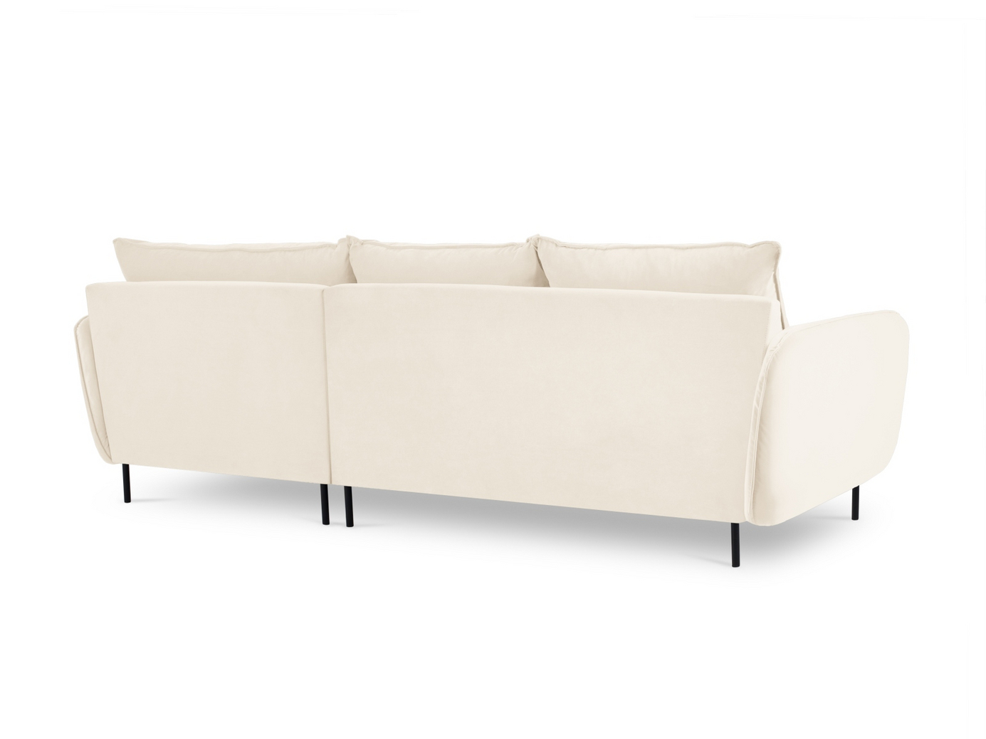 Cosmopolitan Design høyrevendt fløyelshjørnesofa, "Vienna", 5-seter, 255 × 170 × 95 cm, Bluvel, svarte metallben