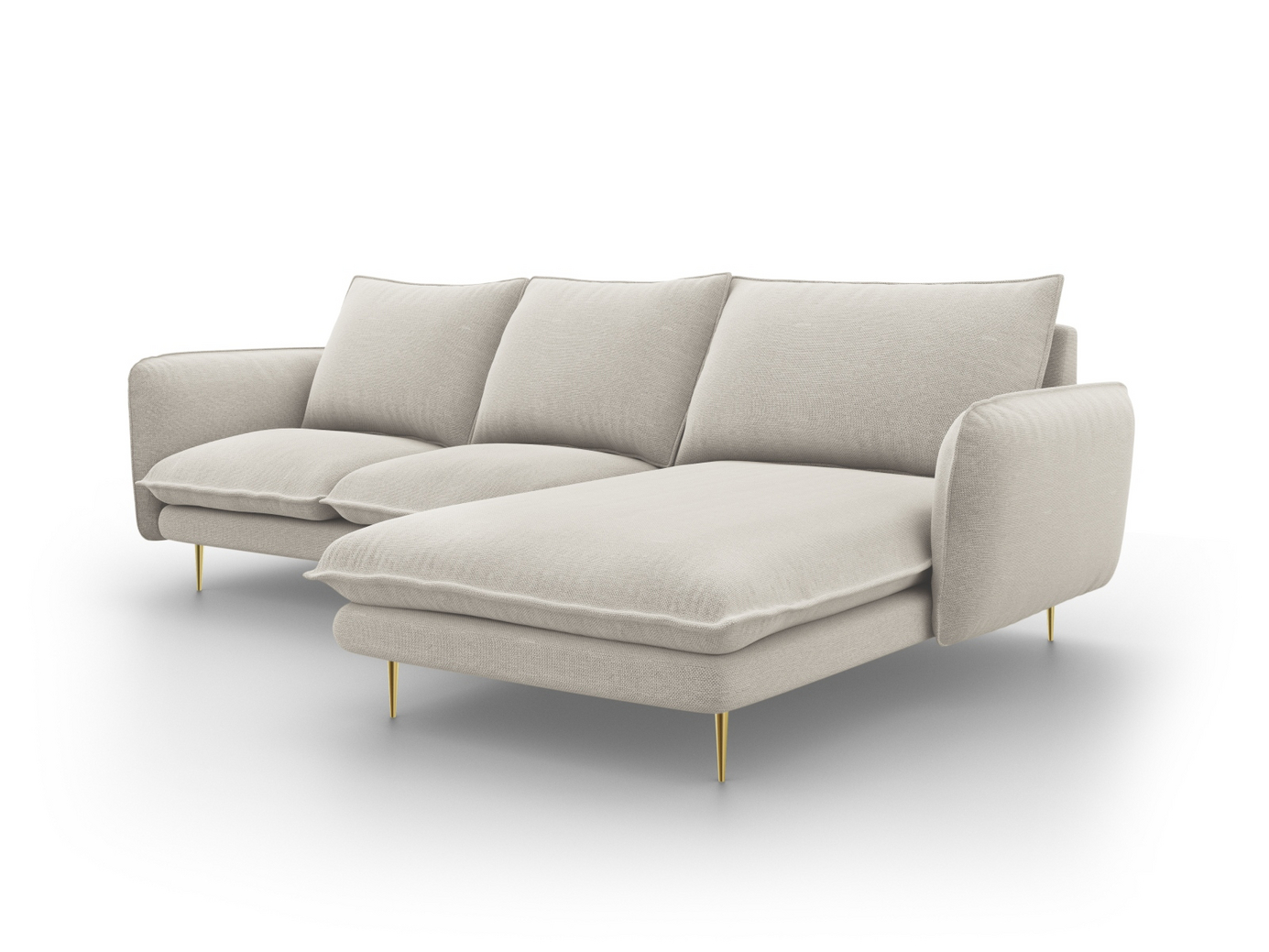 Cosmopolitan Design høyrevendt hjørnesofa, "Vienna", 5-seter, 255 × 170 × 95 cm, Positano, gullfargede metallben