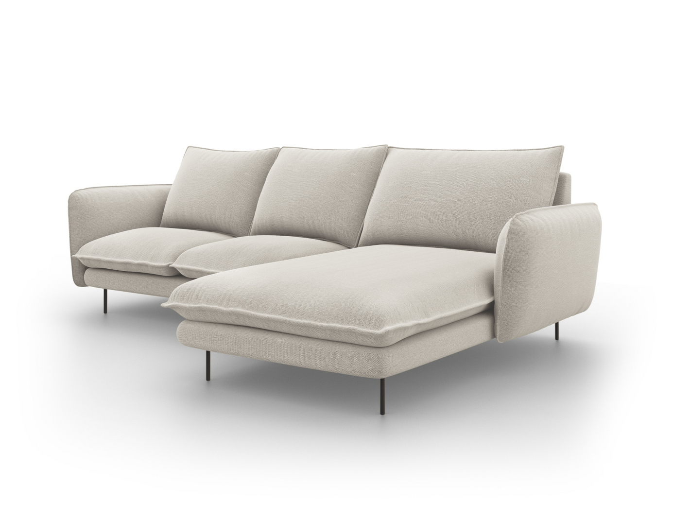 Cosmopolitan Design høyrevendt hjørnesofa, "Vienna", 5-seter, 255 × 170 × 95 cm, Positano, svarte metallben