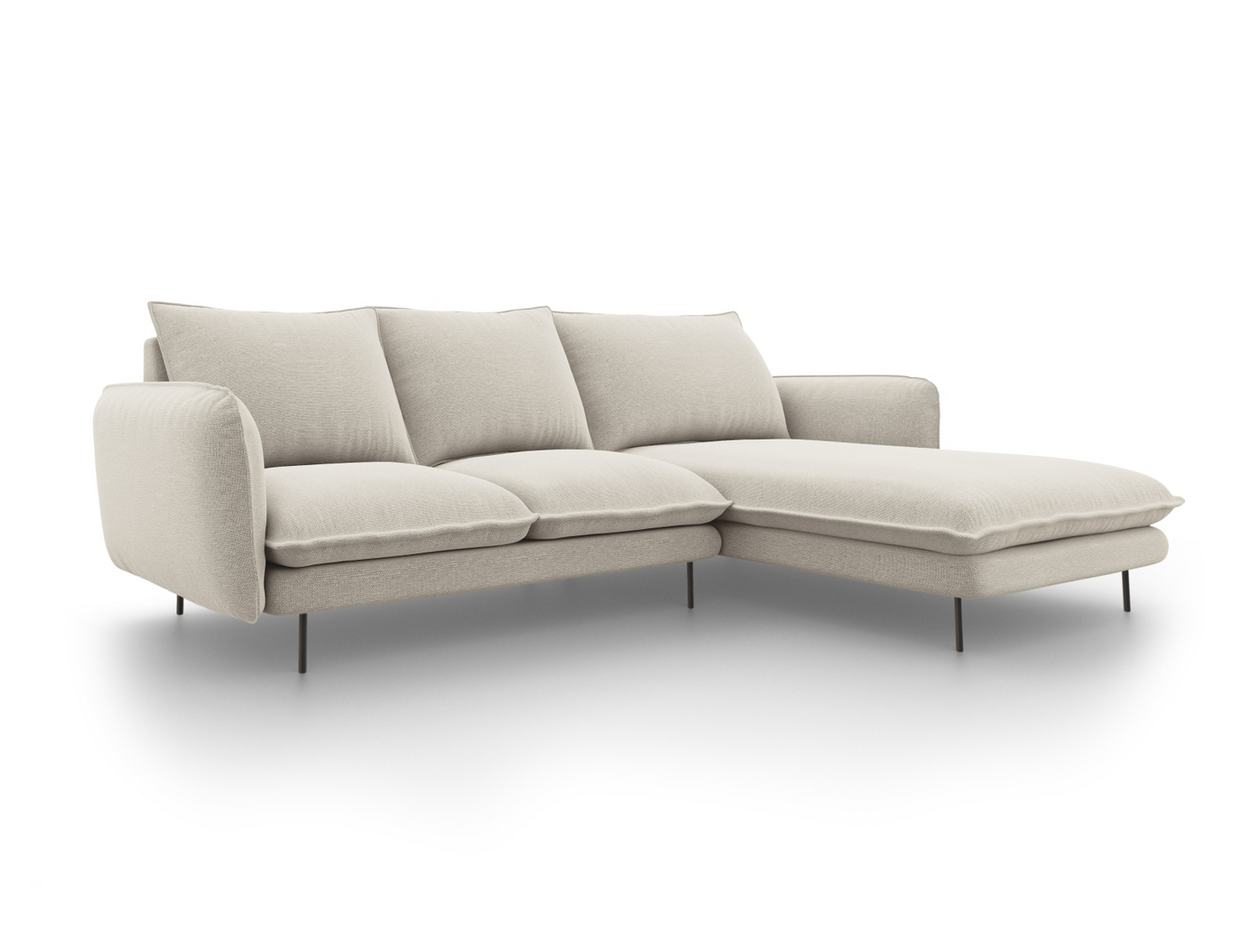 Cosmopolitan Design høyrevendt hjørnesofa, "Vienna", 5-seter, 255 × 170 × 95 cm, Positano, svarte metallben