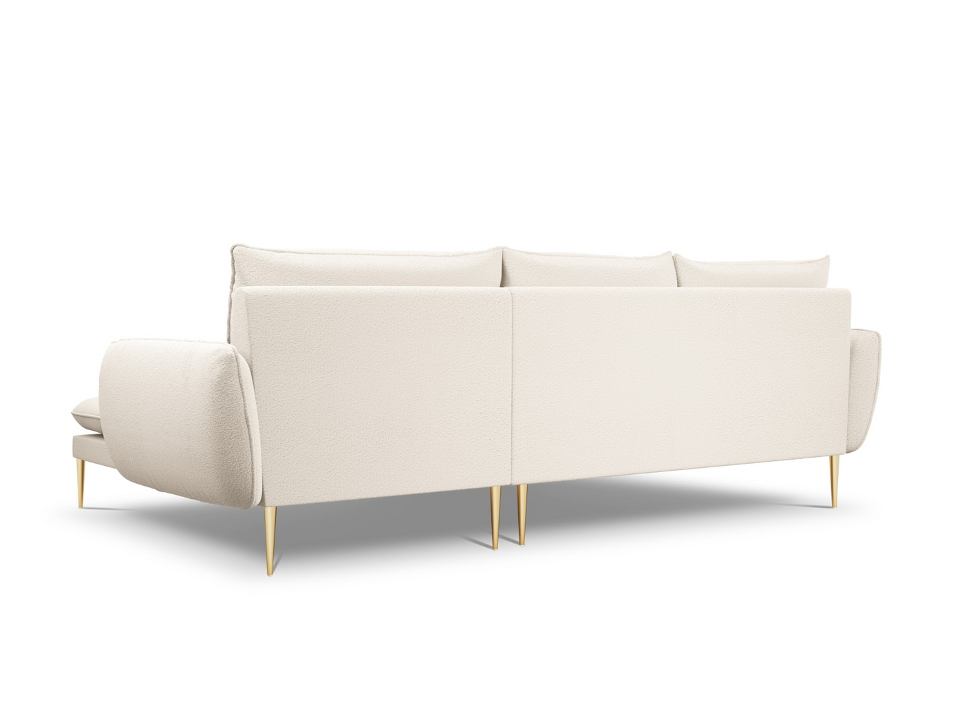 Cosmopolitan Design høyrevendt bouclé-hjørnesofa, "Vienna", 5-seter, 255 × 170 × 95 cm, Ascot, gullfargede metallben