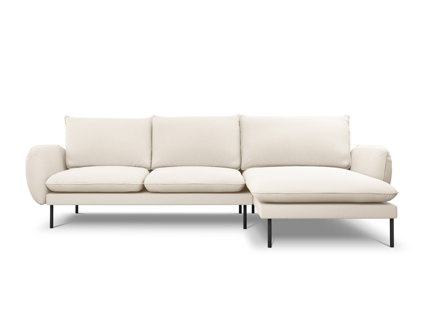 Cosmopolitan Design høyrevendt bouclé-hjørnesofa, "Vienna", 5-seter, 255 × 170 × 95 cm, Ascot, svarte metallben