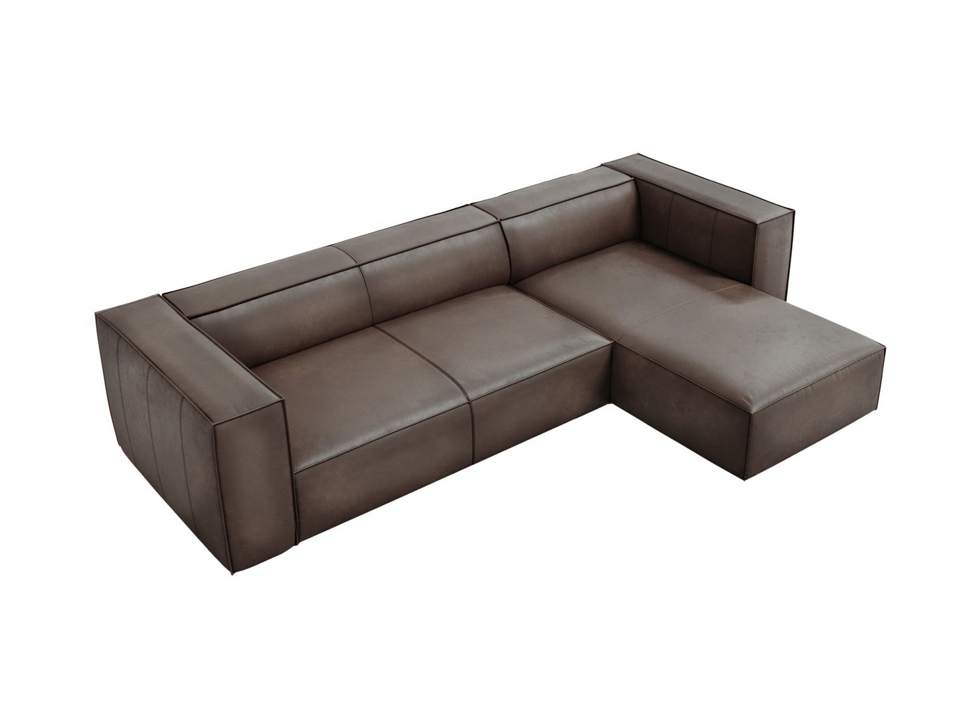 Cosmopolitan Design høyrevendt ekte skinn hjørnesofa, "Turin", 5-seter, 290 × 173 × 68 cm, Granada, ben i svart bøk